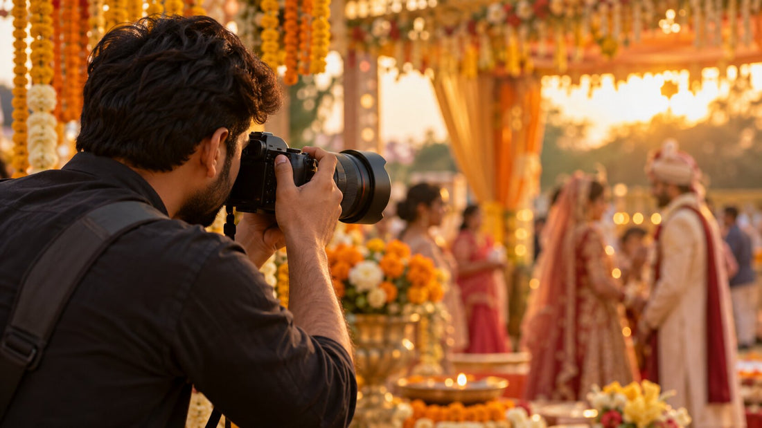 Photographer shooting an Indian wedding in Pune with a full-frame Canon camera on rent