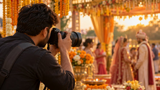 Photographer shooting an Indian wedding in Pune with a full-frame Canon camera on rent