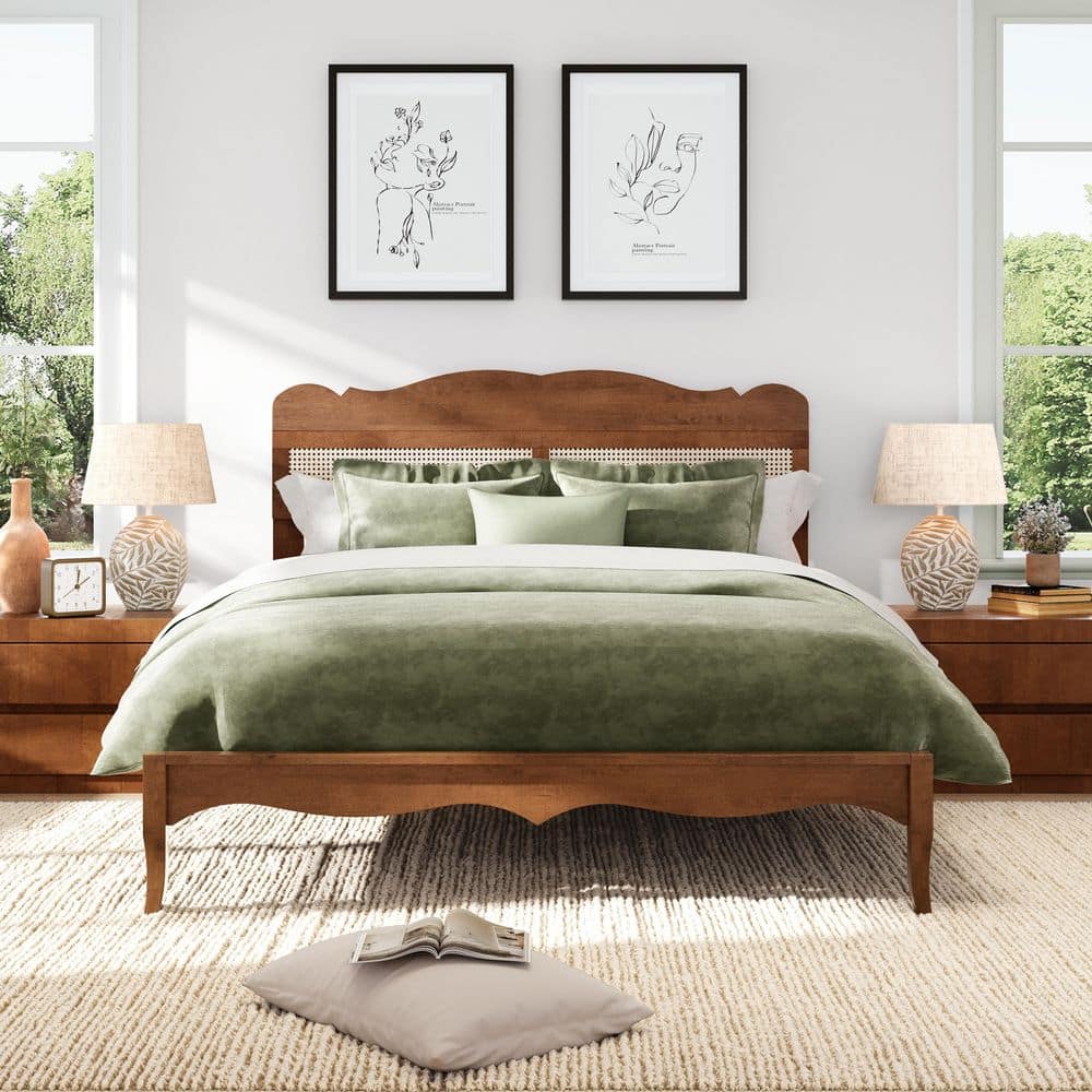Fibsen Solid Wood Rattan Bed Furniture on Rent - Rentux