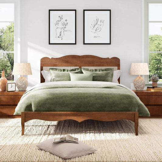 Fibsen Solid Wood Rattan Bed Furniture on Rent - Rentux